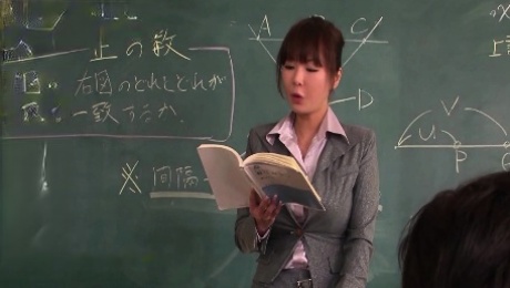Sexy Japanese teacher blows a bunch of cocks