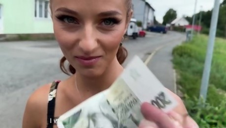 Skinny babe agrees to blow a stranger for a cash POV