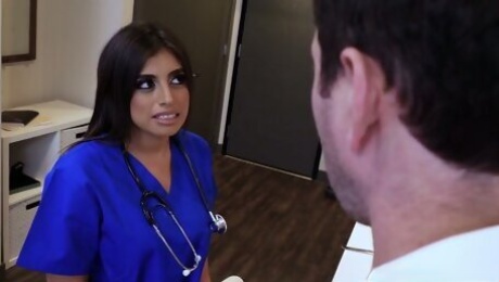 Sexy big tittied nurse Ella Knox prescribe a titjob and blowjob to her patient