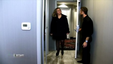 BBW Secretary with big tits fucks her boss in a secret hotel meeting