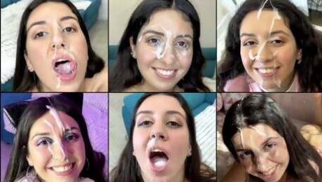 Cum on face compilation, cum in mouth, cum swallowing, a lot of cum on face