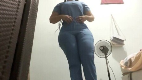 SEXY NURSE COMES HOME FROM WORK AND CHANGES HER CLOTHES