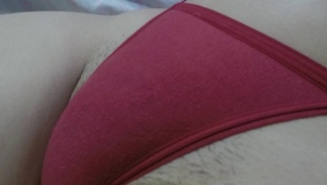 My red panties barely cover my pussy mound!